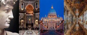 David - Michelangelo Buonarroti, Pantheon in Rome, St. Peter's Basilica - Vatican and Mirror Hall in Versailles